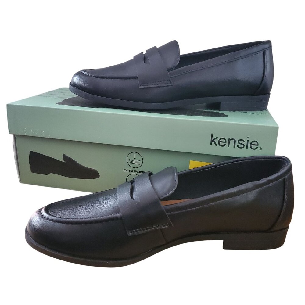 Kensie 8.5 Penny Loafer Gitty Slip-on Driver Shoes Faux Smooth Leather Black